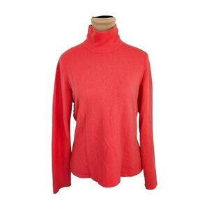 Lands End 100% Cashmere Bright Pink Mock Neck Sweater S M